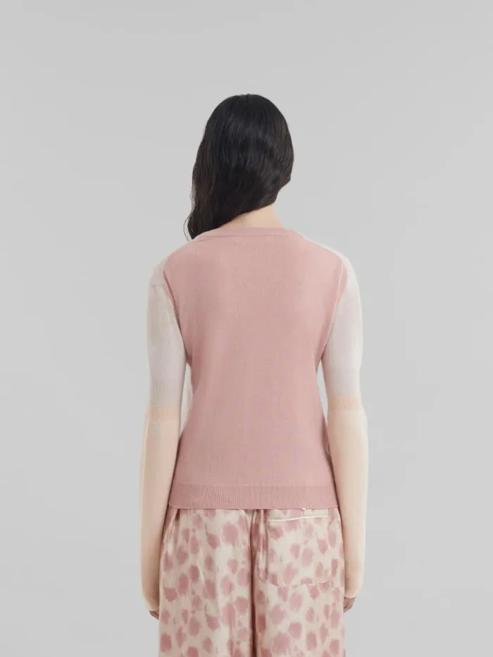 Women Marni Knitwear Peach Pink Wool And Cashmere Color Block Cardigan