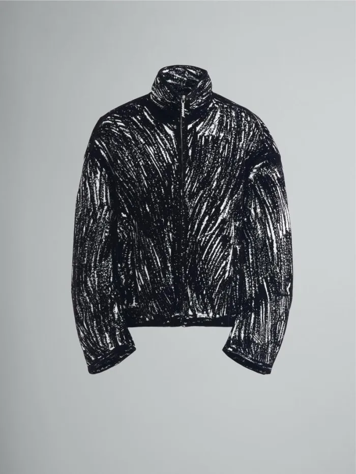 Women Marni Matching Sets Black Flocked Cotton Padded Jacket With Crayon Print