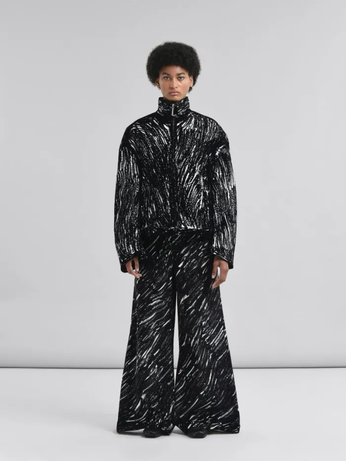 Women Marni Matching Sets Black Flocked Cotton Padded Jacket With Crayon Print