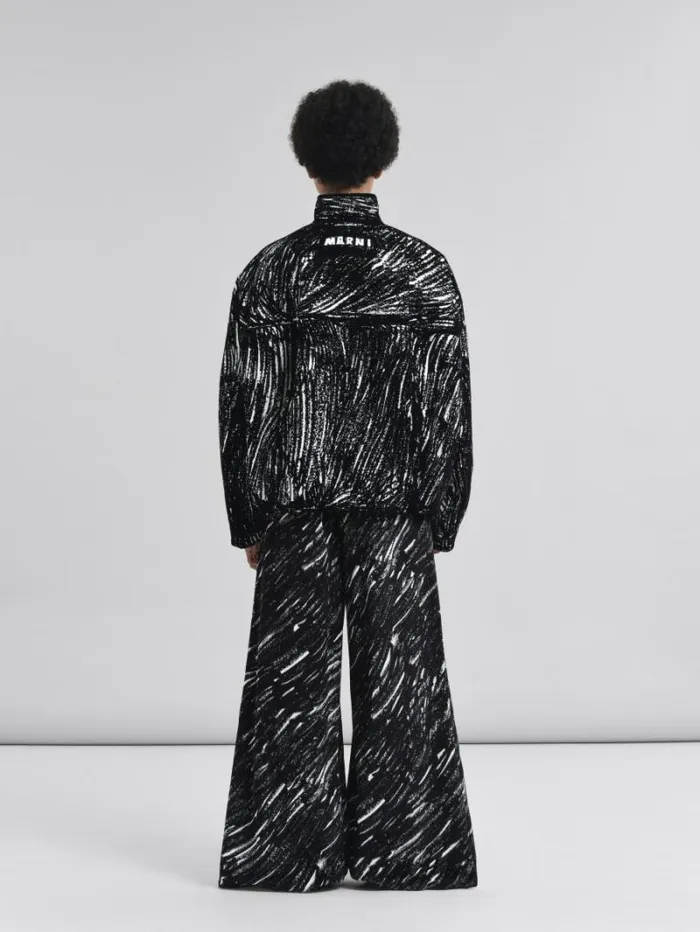 Women Marni Matching Sets Black Flocked Cotton Padded Jacket With Crayon Print