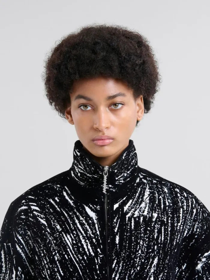 Women Marni Matching Sets Black Flocked Cotton Padded Jacket With Crayon Print
