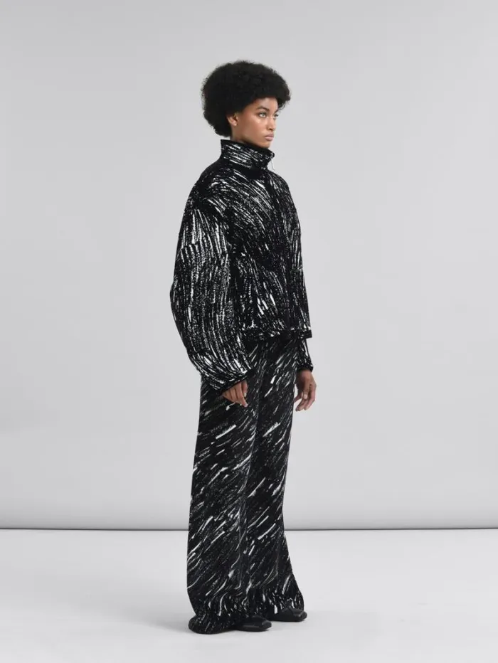 Women Marni Matching Sets Black Flocked Cotton Padded Jacket With Crayon Print