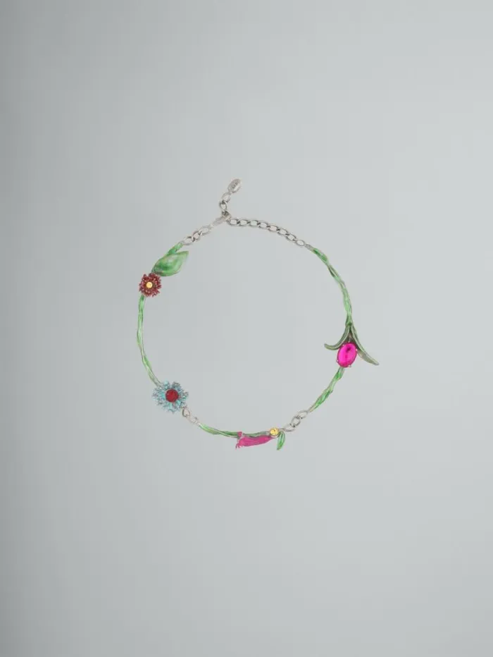 Women Marni Necklaces Enameled Metal And Rhinestones Flower Pop Necklace