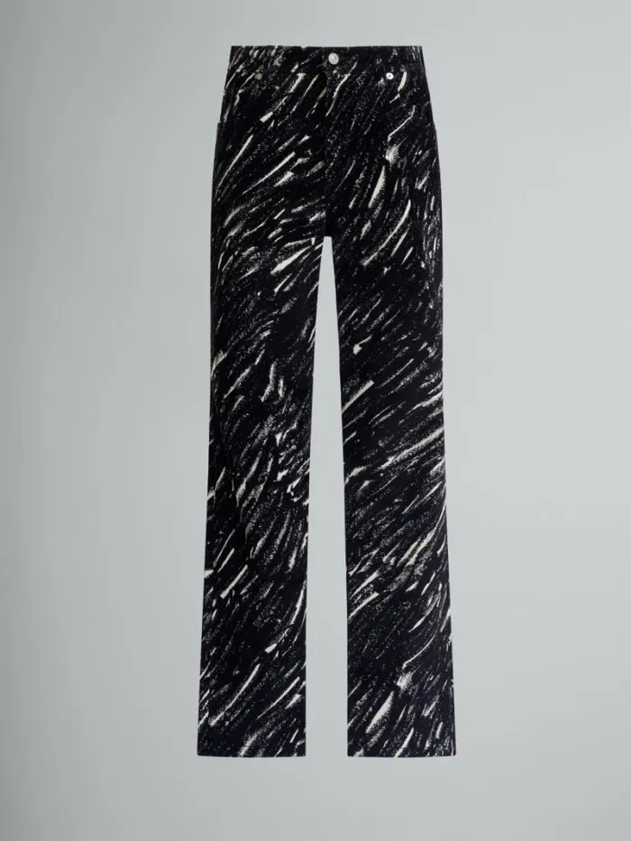 Women Marni Pants Black Flocked Jeans With Crayon Print