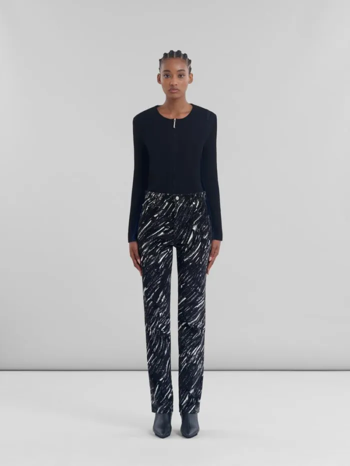 Women Marni Pants Black Flocked Jeans With Crayon Print