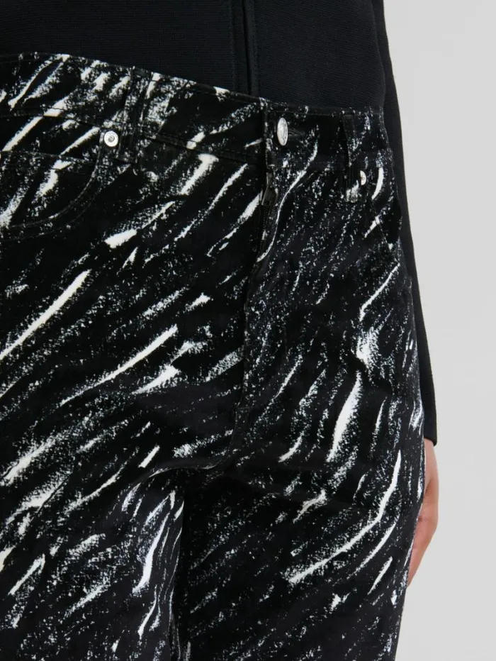 Women Marni Pants Black Flocked Jeans With Crayon Print