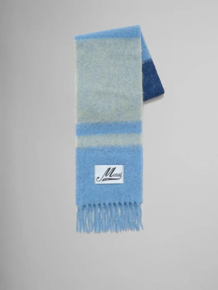 Women Marni Scarves Blue Striped AlpacaMohair Scarf