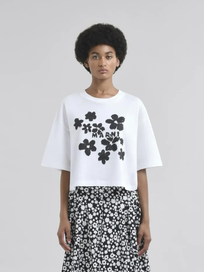 Women Marni Tops and Tshirts Daisy Garden Print Jersey Cotton TShirt
