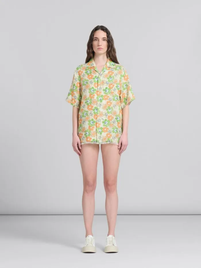 Women Marni Tops and Tshirts Orange And Green Printed Linen Shirt