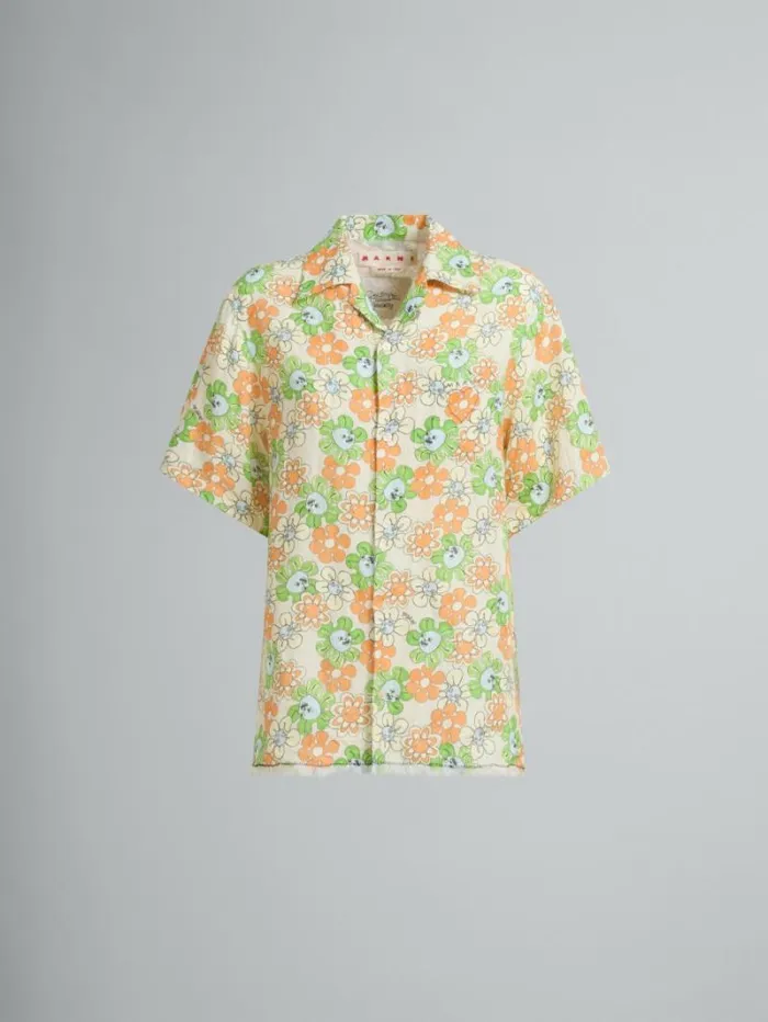 Women Marni Tops and Tshirts Orange And Green Printed Linen Shirt
