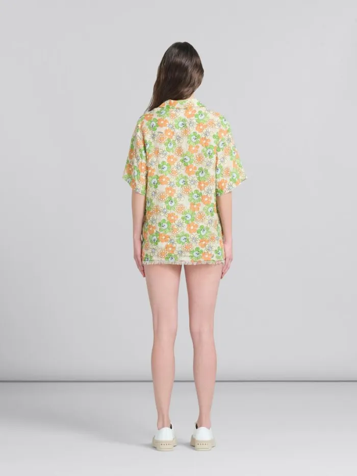 Women Marni Tops and Tshirts Orange And Green Printed Linen Shirt