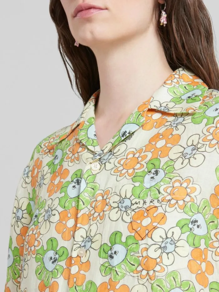Women Marni Tops and Tshirts Orange And Green Printed Linen Shirt