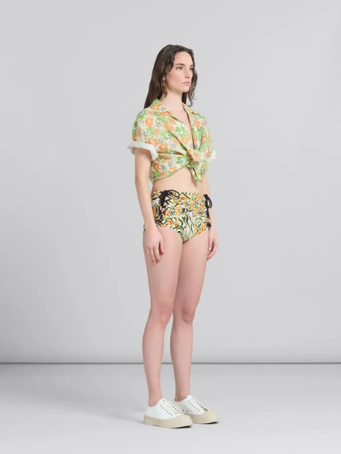 Women Marni Tops and Tshirts Orange And Green Printed Linen Shirt