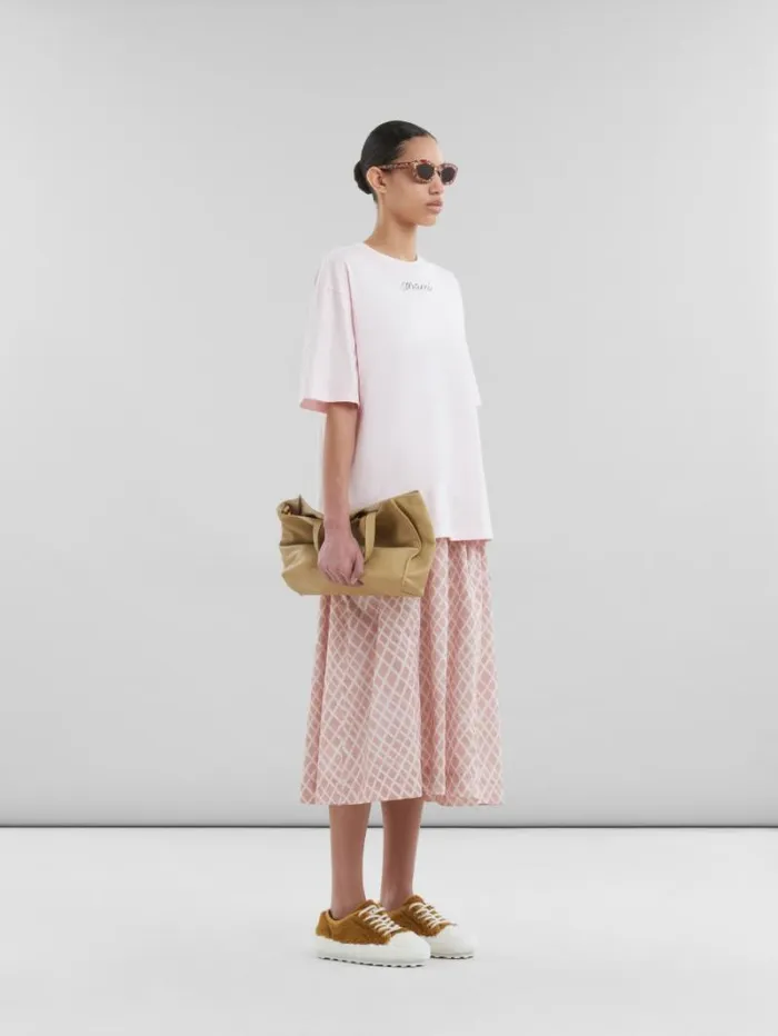 Women Marni Tops and Tshirts Pink Organic Cotton Boxy TShirt With Repeated Logo