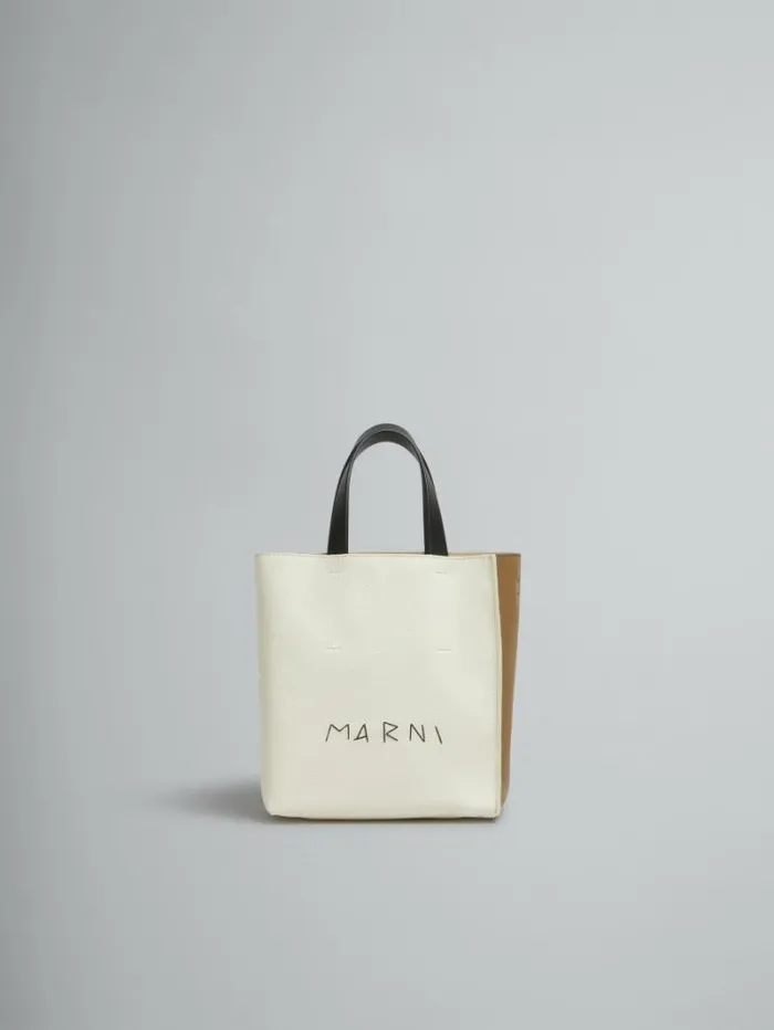 Women Marni Tote Bags Museo Soft Mini Bag In Ivory And Brown Leather With Marni Mending Women Marni Tote Bags Museo Soft Mini Bag In Ivory And Brown Leather With Marni Mending