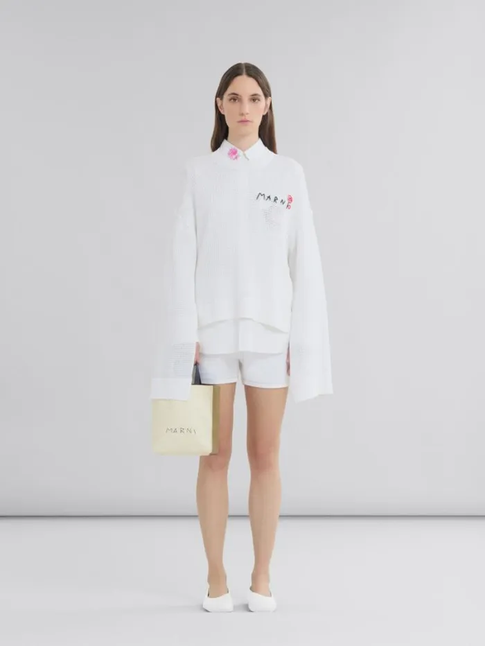 Women Marni Tote Bags Museo Soft Mini Bag In Ivory And Brown Leather With Marni Mending