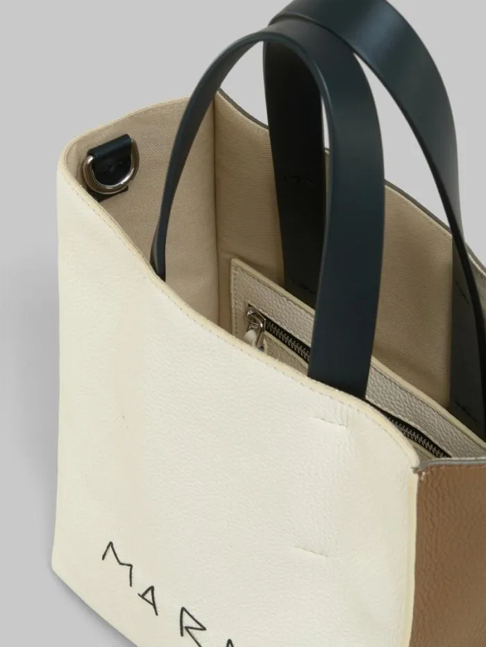 Women Marni Tote Bags Museo Soft Mini Bag In Ivory And Brown Leather With Marni Mending