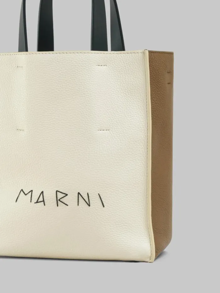 Women Marni Tote Bags Museo Soft Mini Bag In Ivory And Brown Leather With Marni Mending