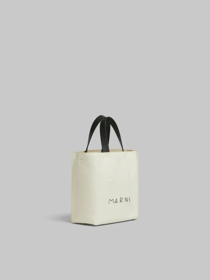 Women Marni Tote Bags Museo Soft Mini Bag In Ivory And Brown Leather With Marni Mending
