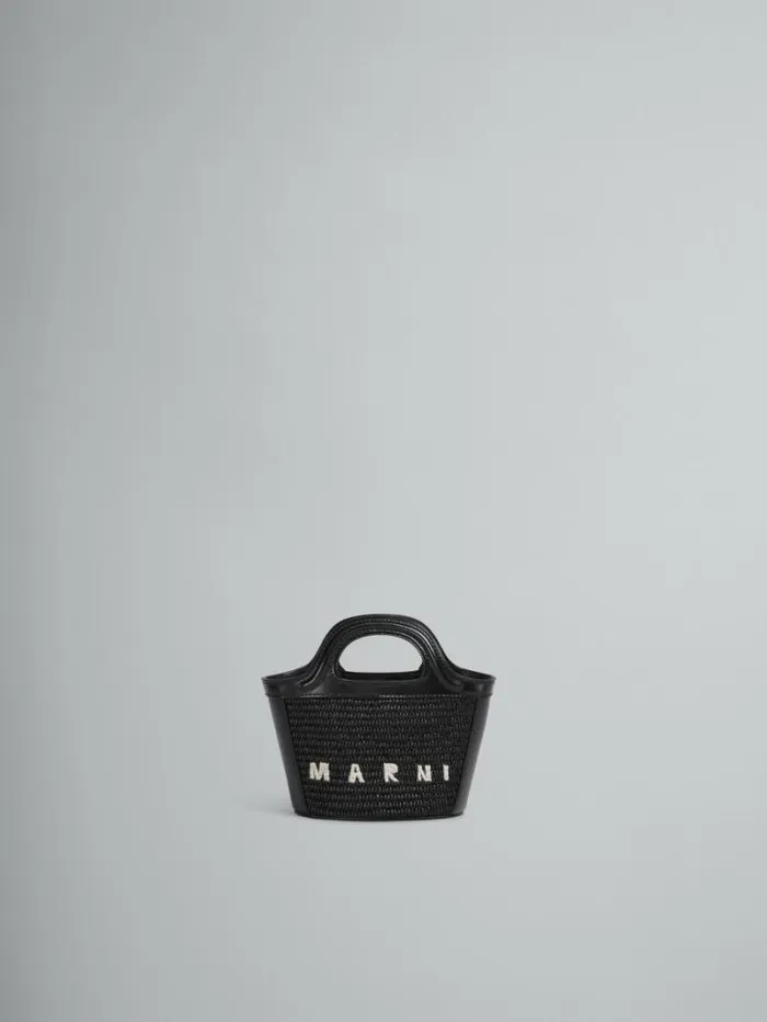 Women Marni Tropicalia Bag Tropicalia Micro Bag In Black Leather And RaffiaEffect Fabric Women Marni Tropicalia Bag Tropicalia Micro Bag In Black Leather And RaffiaEffect Fabric
