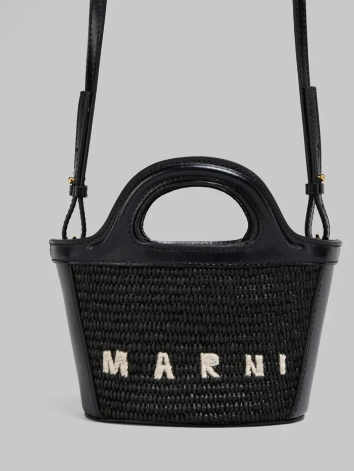 Women Marni Tropicalia Bag Tropicalia Micro Bag In Black Leather And RaffiaEffect Fabric