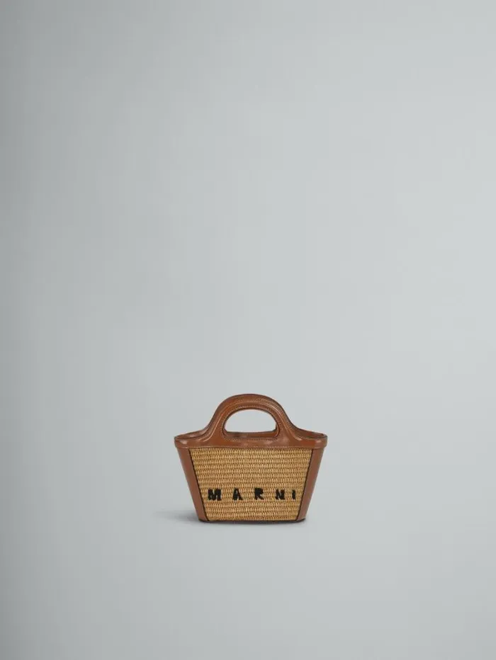 Women Marni Tropicalia Bag Tropicalia Micro Bag In Brown Leather And RaffiaEffect Fabric Women Marni Tropicalia Bag Tropicalia Micro Bag In Brown Leather And RaffiaEffect Fabric