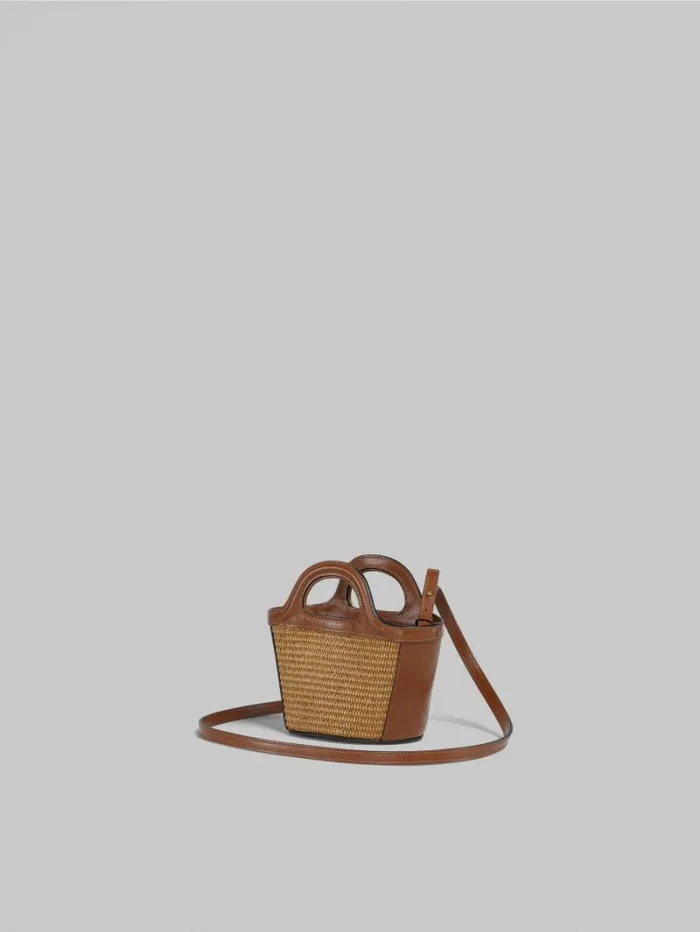 Women Marni Tropicalia Bag Tropicalia Micro Bag In Brown Leather And RaffiaEffect Fabric