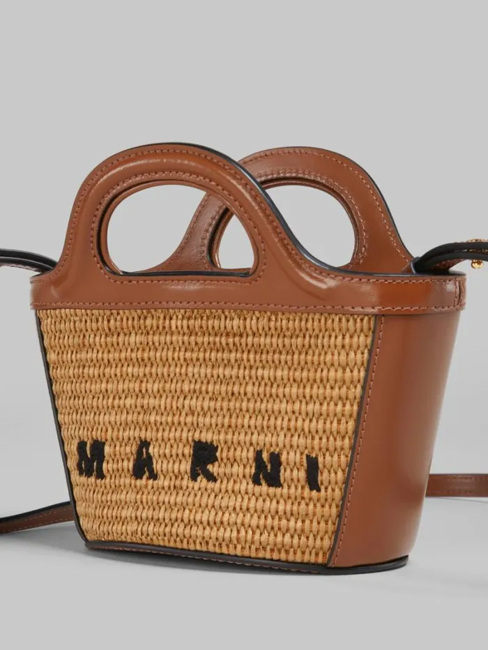 Women Marni Tropicalia Bag Tropicalia Micro Bag In Brown Leather And RaffiaEffect Fabric
