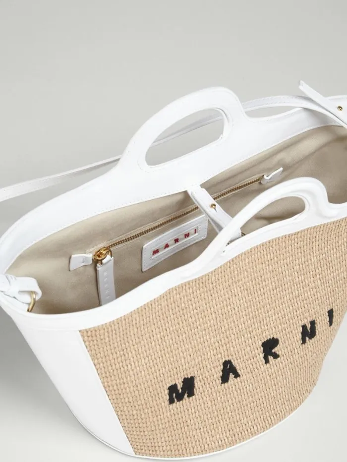 Women Marni Tropicalia Bag Tropicalia Small Bag In White Leather And RaffiaEffect Fabric