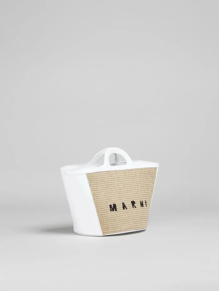 Women Marni Tropicalia Bag Tropicalia Small Bag In White Leather And RaffiaEffect Fabric