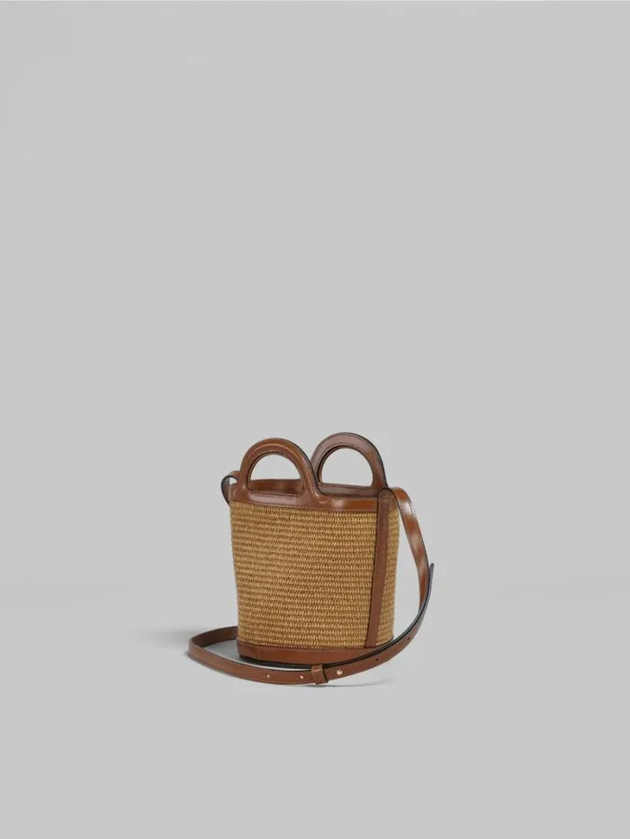 Women Marni Tropicalia Bag Tropicalia Small Bucket Bag In Brown Leather And RaffiaEffect Fabric