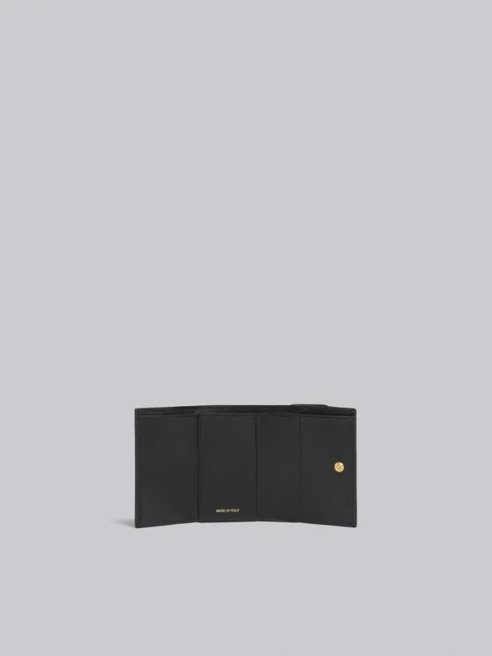 Women Marni Wallets and Small Leather Goods Black Saffiano Leather TriFold Wallet