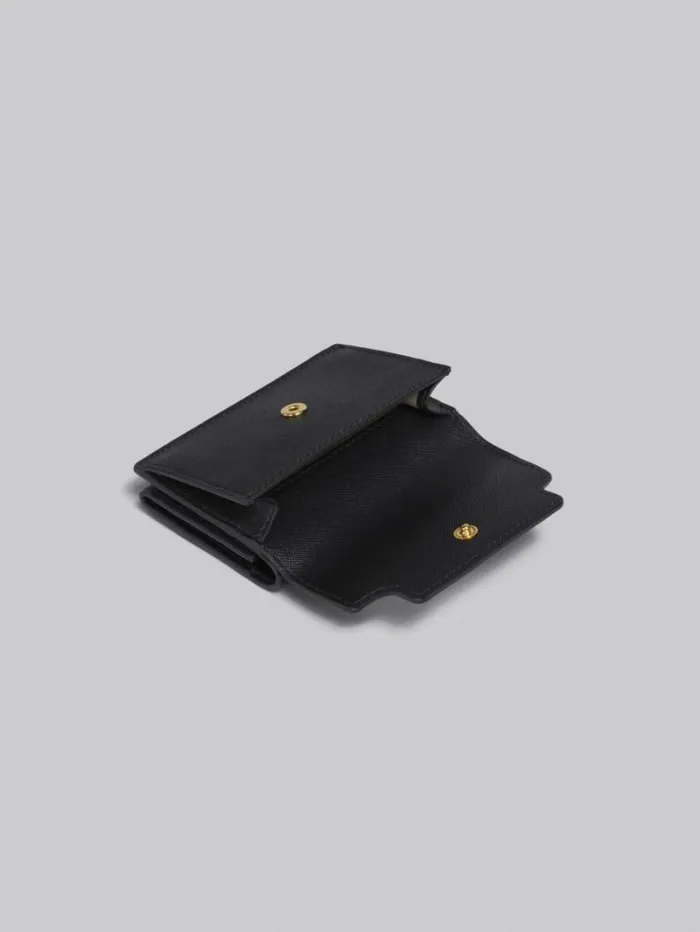 Women Marni Wallets and Small Leather Goods Black Saffiano Leather TriFold Wallet