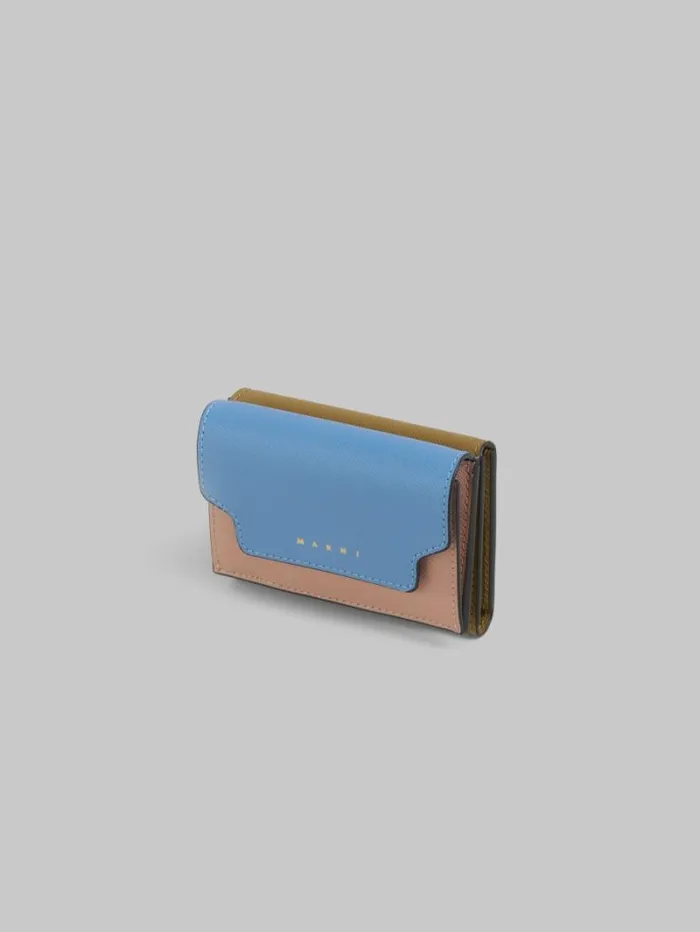 Women Marni Wallets and Small Leather Goods Trifold Wallet In Light Blue Antique Pink And Green Saffiano Leather