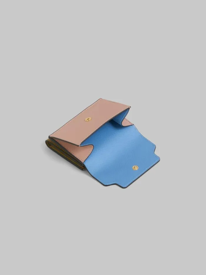Women Marni Wallets and Small Leather Goods Trifold Wallet In Light Blue Antique Pink And Green Saffiano Leather