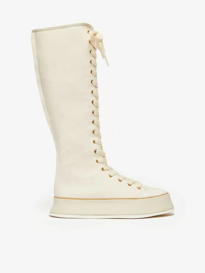 Women Max Mara Ankle Boots And Boots Canvas Laceup Boots Ivory