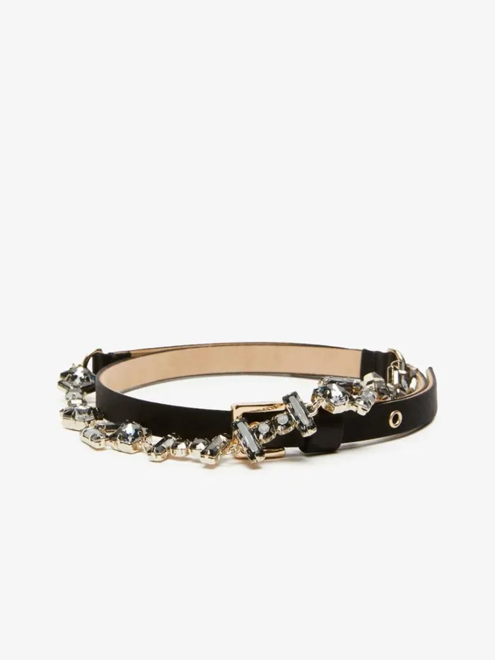 Women Max Mara Belts Satin Belt With Crystals Black