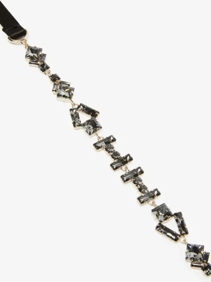 Women Max Mara Belts Satin Belt With Crystals Black