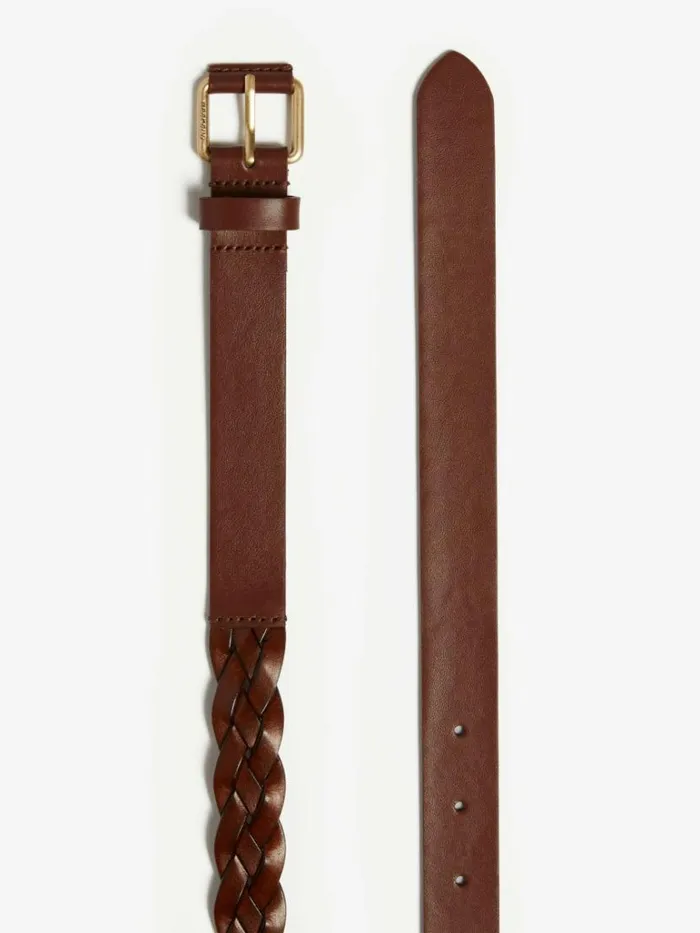 Women Max Mara Belts Woven Leather Belt Tobacco