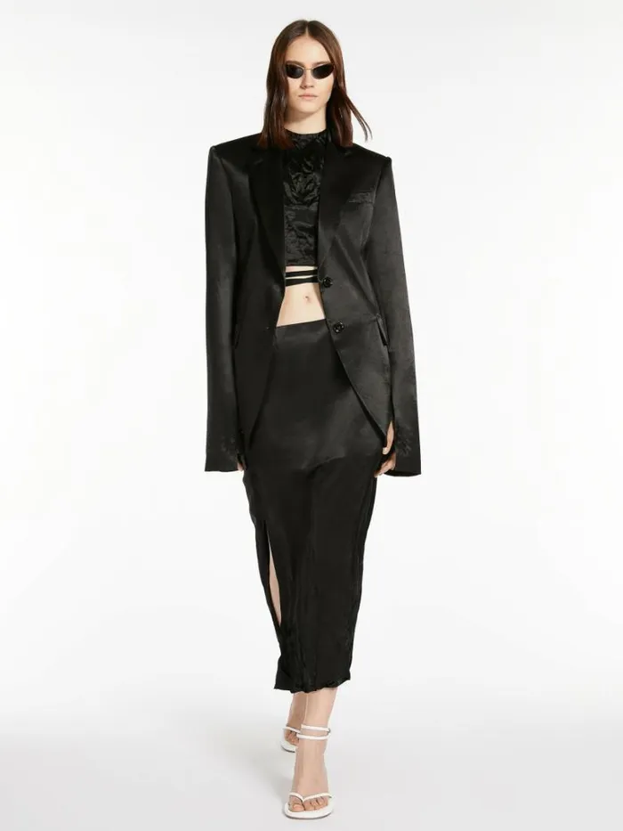 Women Max Mara Blouses Crinkled Satin Top Black