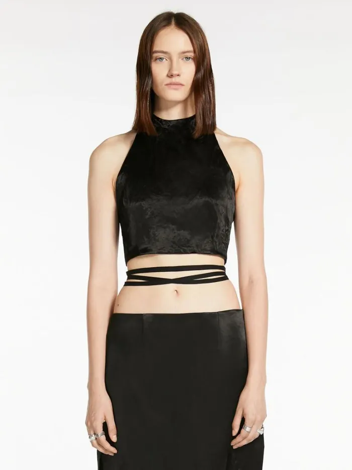 Women Max Mara Blouses Crinkled Satin Top Black