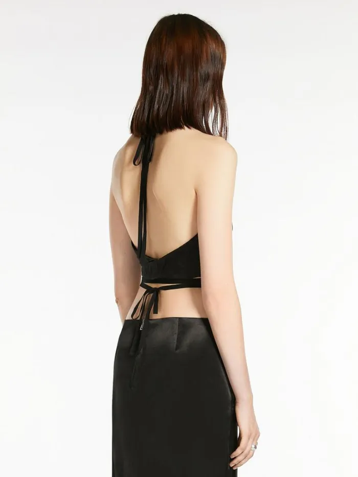 Women Max Mara Blouses Crinkled Satin Top Black