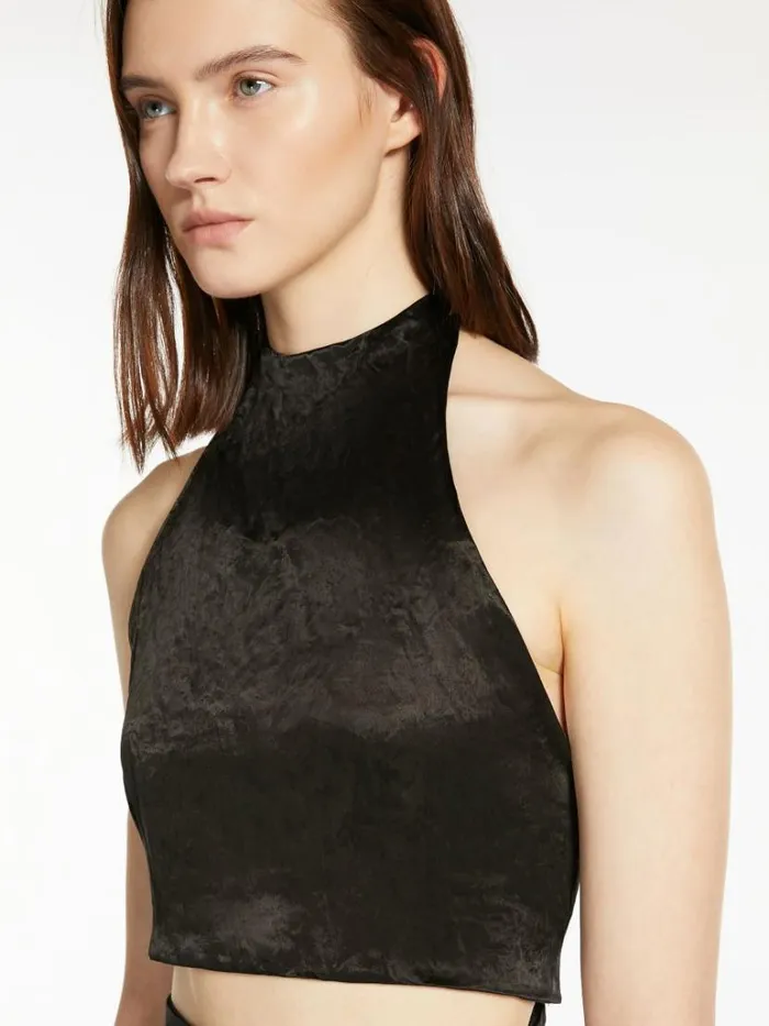 Women Max Mara Blouses Crinkled Satin Top Black