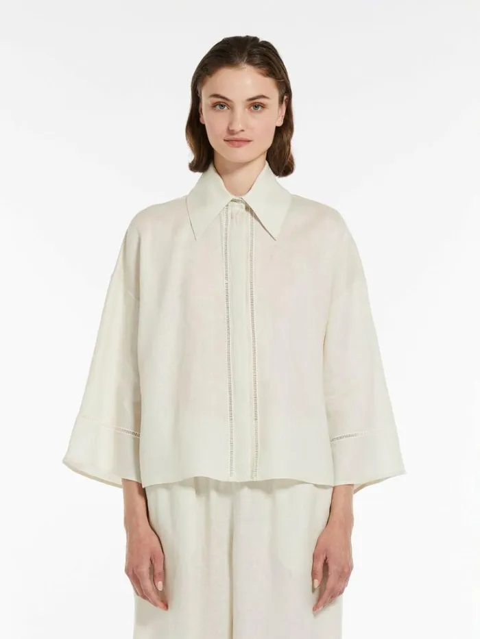 Women Max Mara Blouses Linen Canvas Shirt Ecru