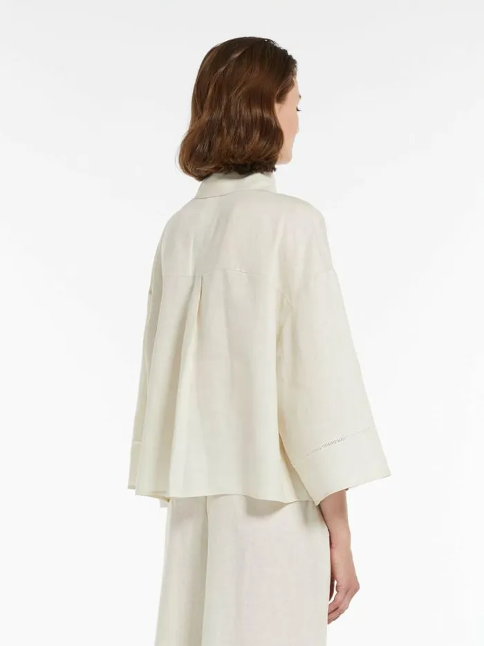 Women Max Mara Blouses Linen Canvas Shirt Ecru