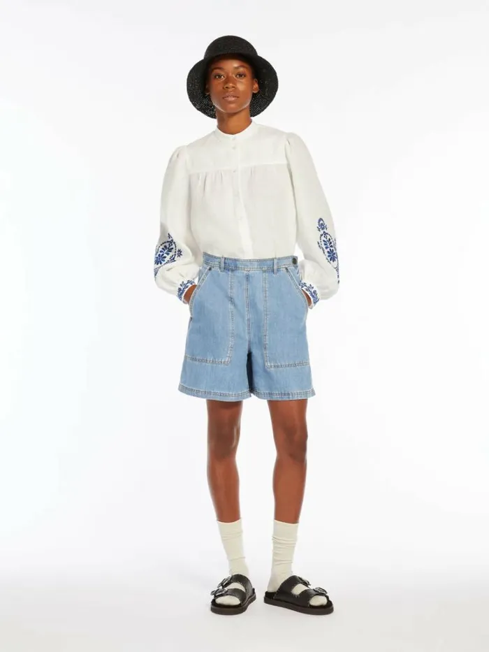 Women Max Mara Blouses Linen Canvas Shirt White