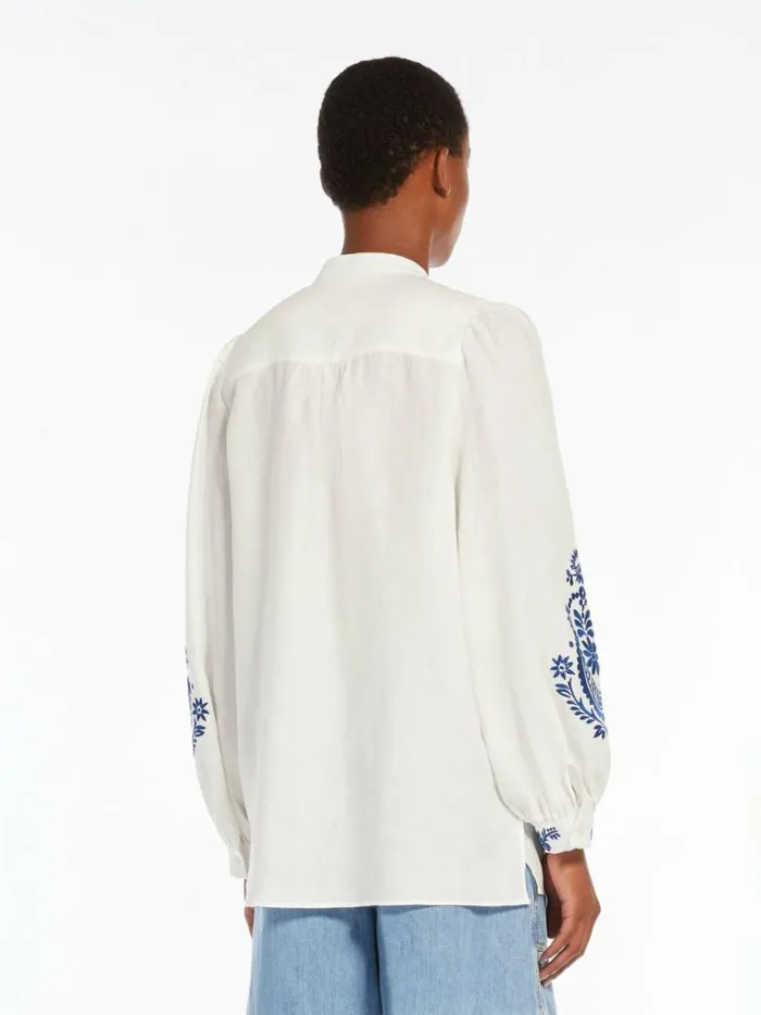 Women Max Mara Blouses Linen Canvas Shirt White