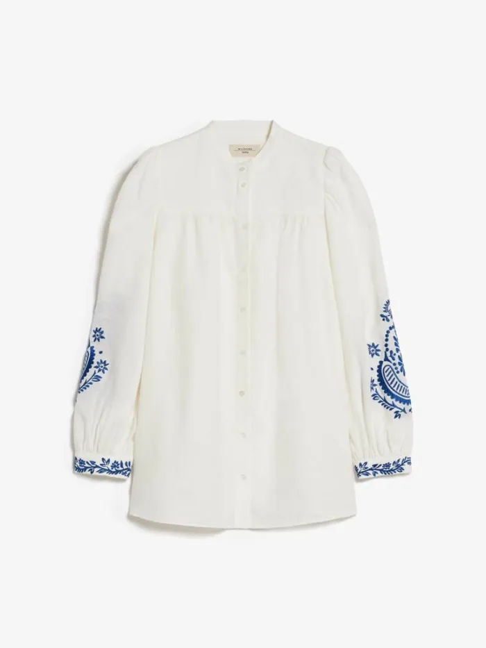 Women Max Mara Blouses Linen Canvas Shirt White