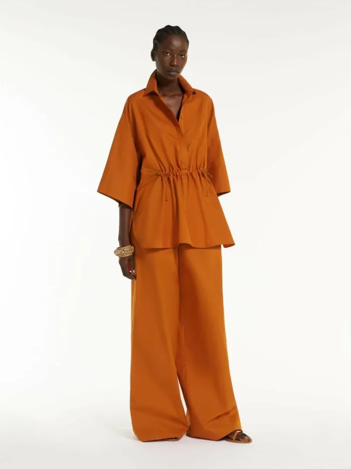 Women Max Mara Blouses Loosefitting Cotton Poplin Shirt Earth