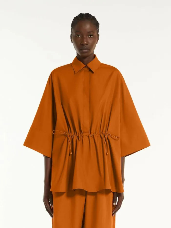 Women Max Mara Blouses Loosefitting Cotton Poplin Shirt Earth